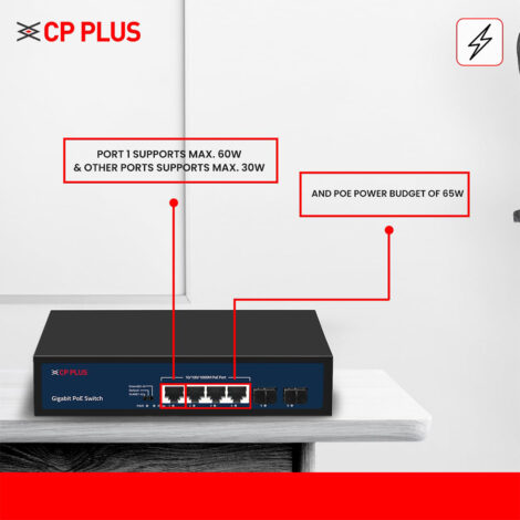 CP Plus 4 Port Giga PoE Switch (CP-DNW-GPU4G2-48) - Image 4