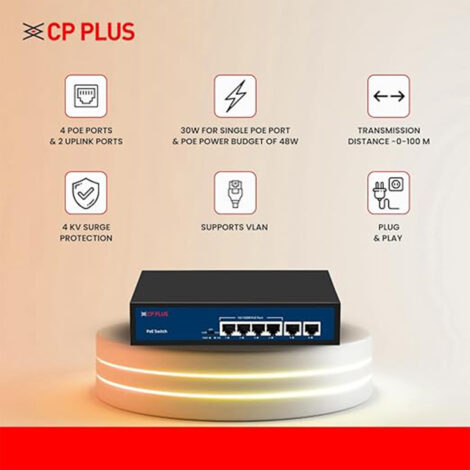 CP Plus 4 Port PoE Switch (CP-DNW-HPU4H2-48) - Image 3